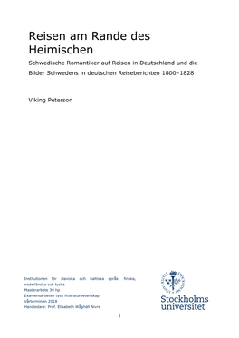 Reisen Am Rande Des Heimischen Schwedische Romantiker Auf Reisen in Deutschland Und Die Bilder Schwedens in Deutschen Reiseberichten 1800–1828