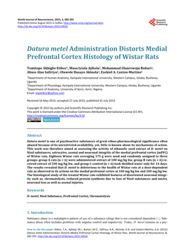 Datura Metel Administration Distorts Medial Prefrontal Cortex Histology of Wistar Rats