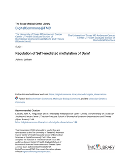 Regulation of Set1-Mediated Methylation of Dam1