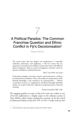 A Political Paradox: the Common Franchise Question and Ethnic Conflict in Fiji's Decolonisation