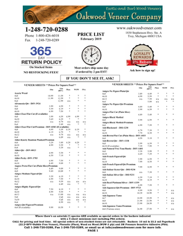 PRICE LIST Phone 1-800-426-6018 Troy, Michigan 48083 USA February 2019 Fax 1-248-720-0289