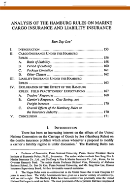 Analysis of the Hamburg Rules on Marine Cargo Insurance and Liability Insurance