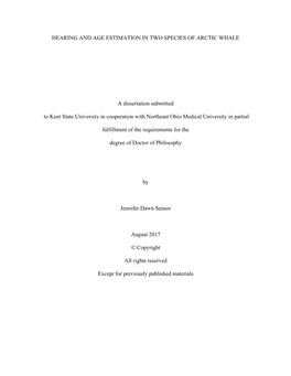 Hearing and Age Estimation in Two Species of Arctic Whale