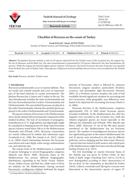 Checklist of Bryozoa on the Coasts of Turkey