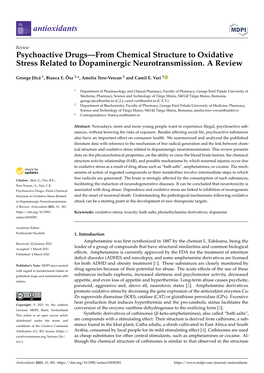 Psychoactive Drugs—From Chemical Structure to Oxidative Stress Related to Dopaminergic Neurotransmission