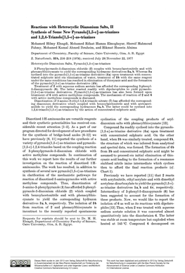 Reactions with Heterocyclic Diazonium Salts, II Synthesis of Some New Pyrazolo[L,5-C]-As-Triazines and L,2,4-Triazolo[L,5-C] -As-Triazines