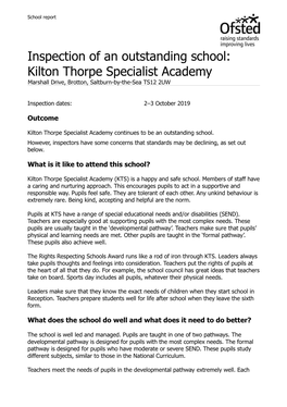 Kilton Thorpe Specialist Academy Marshall Drive, Brotton, Saltburn-By-The-Sea TS12 2UW