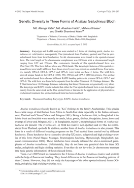 Genetic Diversity in Three Forms of Anabas Testudineus Bloch