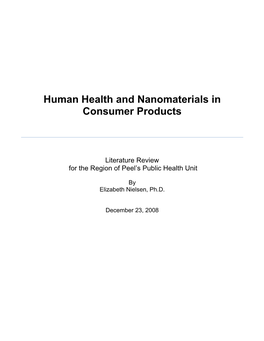 Human Health and Nanomaterials in Consumer Products