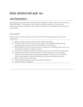 Ride Operator Age 16+
