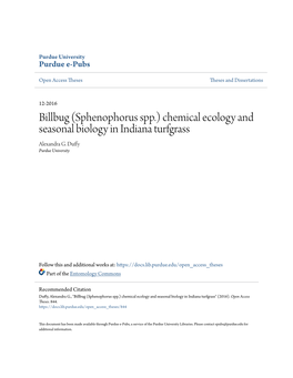Billbug (Sphenophorus Spp.) Chemical Ecology and Seasonal Biology in Indiana Turfgrass Alexandra G