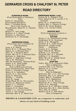 GERRARDS CROSS & CHALFONT St. PETER ROAD DIRECTORY