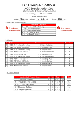 FC Energie Cottbus AOK-Energie-Junior-Cup Hallenturnier Für D-Junioren-Mannschaften Am Samstag, Den 04