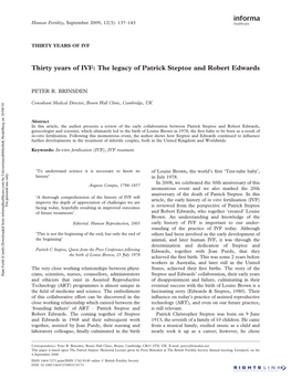 Thirty Years of IVF: the Legacy of Patrick Steptoe and Robert Edwards