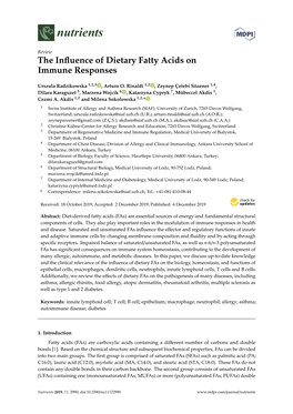 The Influence of Dietary Fatty Acids on Immune Responses