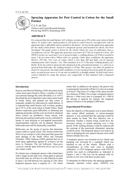 Spraying Apparatus for Pest Control in Cotton for the Small Farmer C.L.N