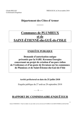Communes De PLUMIEUX Et De SAINT-ÉTIENNE-Du-GUÉ-De-L'isle