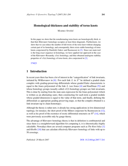 Homological Thickness and Stability of Torus Knots