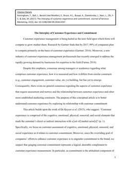 The Interplay of Customer Experience and Commitment Customer Experience Management Is Being Hailed As the Next Field Upon Which