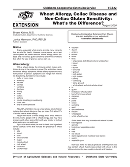 Wheat Allergy, Celiac Disease and Non-Celiac Gluten Sensitivity: What's the Difference? August 2020