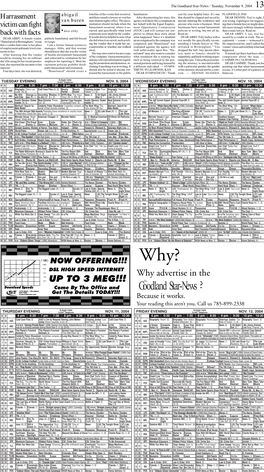 Goodland Star-News / Tuesday, November 9, 2004 13 Abigail Timeline of the Events That Occurred, Humiliation