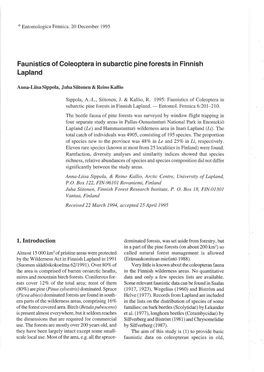 Faunistics of Coleoptera in Subarctic Pine Forests in Finnish Lapland