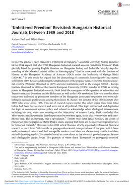 'Unfettered Freedom' Revisited: Hungarian Historical Journals