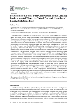 Pollution from Fossil-Fuel Combustion Is the Leading Environmental Threat to Global Pediatric Health and Equity: Solutions Exist