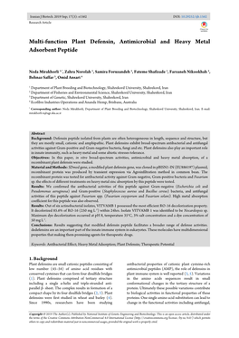 Multi-Function Plant Defensin, Antimicrobial and Heavy Metal Adsorbent Peptide