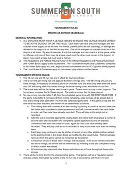 Tournament Rules Minors Aa Division (Baseball)