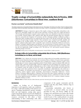 Trophic Ecology of Loricariichthys Melanocheilus Reis & Pereira, 2000