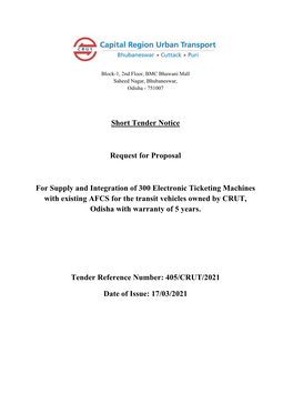 Short Tender Notice Request for Proposal for Supply And