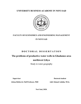 The Problems of Productive Water Wells in Ghadames Area Northwest Libya Study in Water Geography