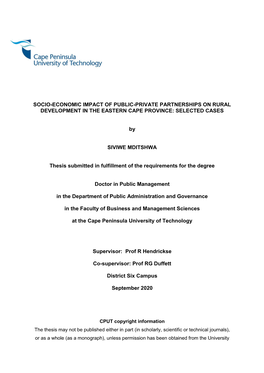 Socio-Economic Impact of Public-Private Partnerships on Rural Development in the Eastern Cape Province: Selected Cases