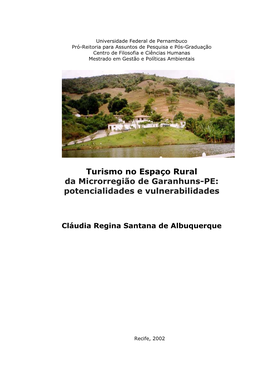 Turismo No Espaço Rural Da Microrregião De Garanhuns-PE: Potencialidades E Vulnerabilidades