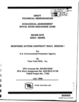 Technical Memorandum, Royal River Discharge Zone