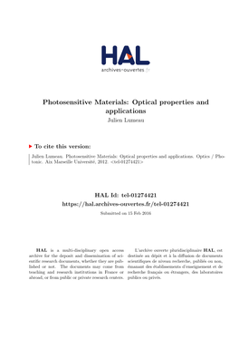 Photosensitive Materials: Optical Properties and Applications Julien Lumeau