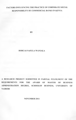 Factors Influencing the Practice of Corporate Social Responsibility by Commercial Banks in Kenya