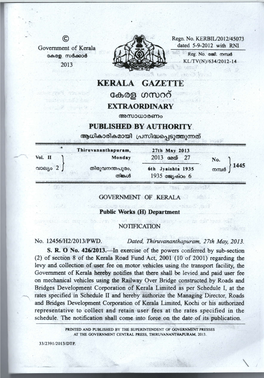 KERALA GAZETTE Ceog Cdm)Od EXTRAORDINARY Gia(Rdc(L)Co6ido - PUBLISMD by AUTHORITY GB(R)'Leco'l Eocco)L Tolcu'lru)Ods]O6)L(Md