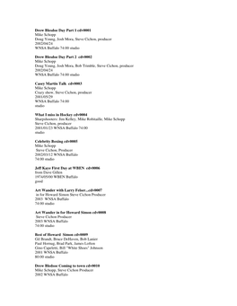 Drew Blesdoe Day Part 1 Cdv0001 Mike Schopp Doug Young, Josh Mora, Steve Cichon, Producer 2002/04/24 WNSA Buffalo 74:00 Studio D