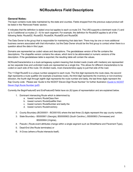 NCDOT Route Arcs Field Descriptions