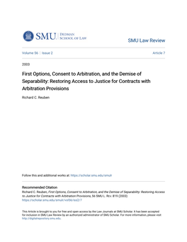 First Options, Consent to Arbitration, and the Demise of Separability: Restoring Access to Justice for Contracts with Arbitration Provisions