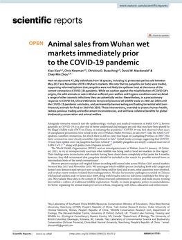 Animal Sales from Wuhan Wet Markets Immediately Prior to the COVID-19