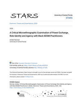 A Critical Microethnographic Examination of Power Exchange, Role Identity and Agency with Black BDSM Practitioners