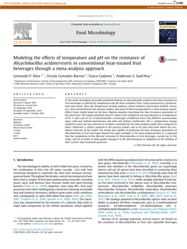 Modeling the Effects of Temperature and Ph on the Resistance of Alicyclobacillus Acidoterrestris in Conventional Heat-Treated Fr