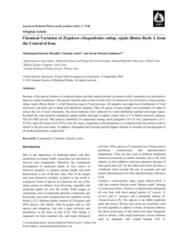 Chemical Variation of Ziziphora Clinopodioides Subsp. Rigida (Boiss) Rech