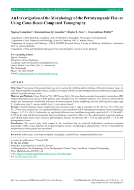 An Investigation of the Morphology of the Petrotympanic Fissure Using Cone-Beam Computed Tomography