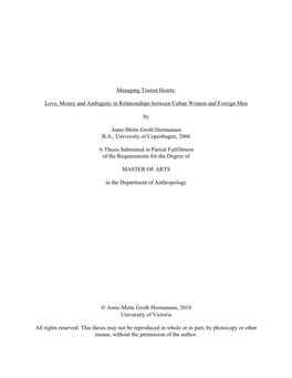 Managing Tourist Hearts: Love, Money and Ambiguity in Relationships Between Cuban Women and Foreign Men by Anne-Mette Groth