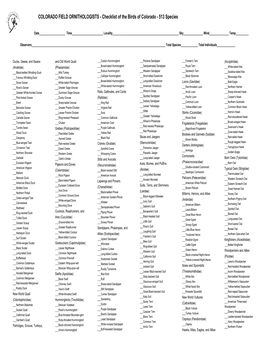 Checklist of the Birds of Colorado - 513 Species