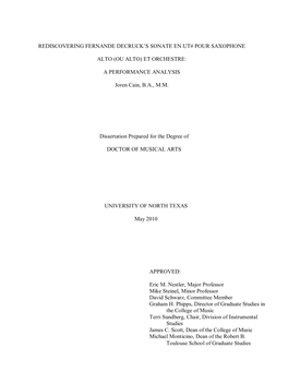 Rediscovering Fernande Decruck's Sonate En Ut# Pour Saxophone Alto
